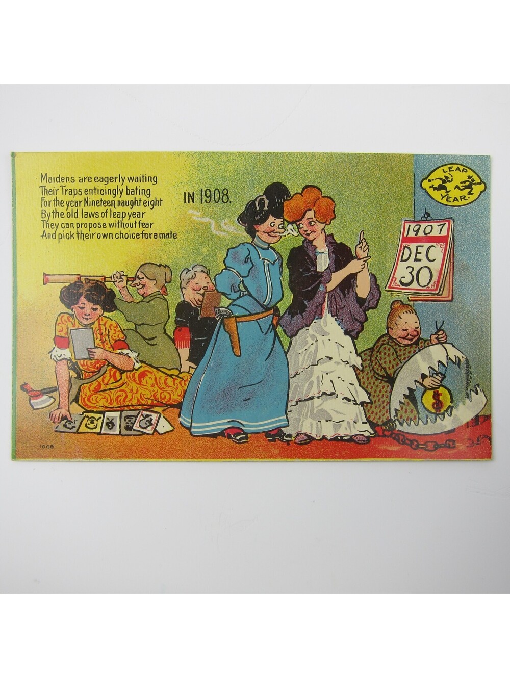 Leap Year Man Trap Women Hunt Men Marriage Riffle Humor Unposted Antique 1908